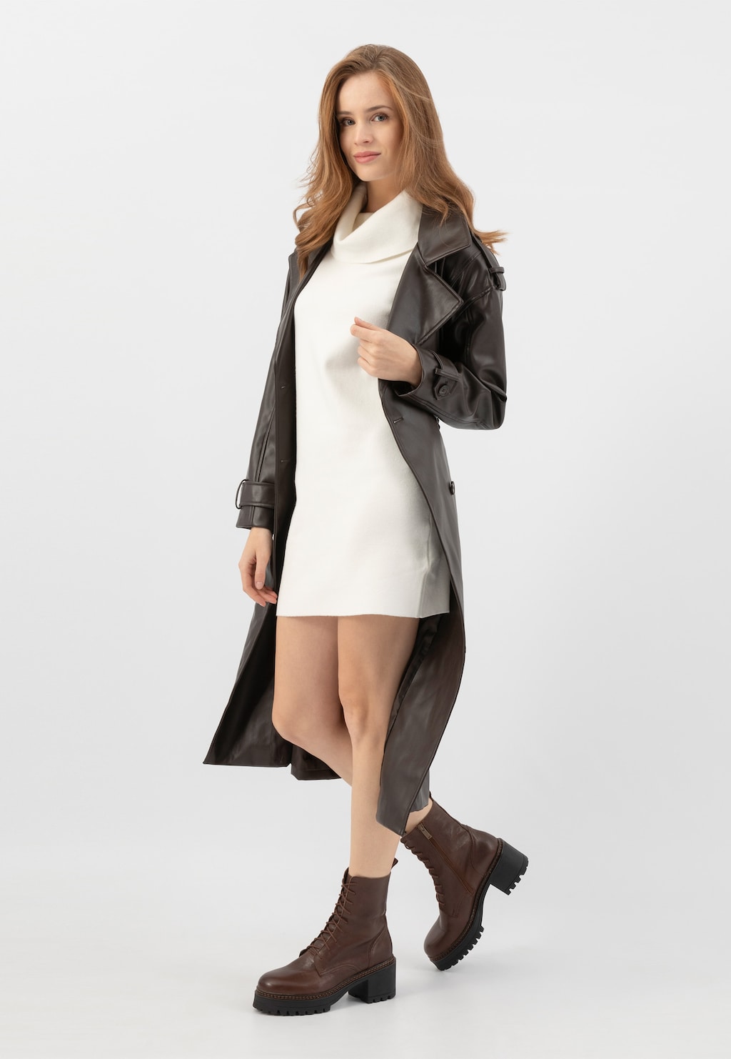 Dámské hnědé kožené kotníkové boty na stabilním podpatku 64124-52 Widok 9