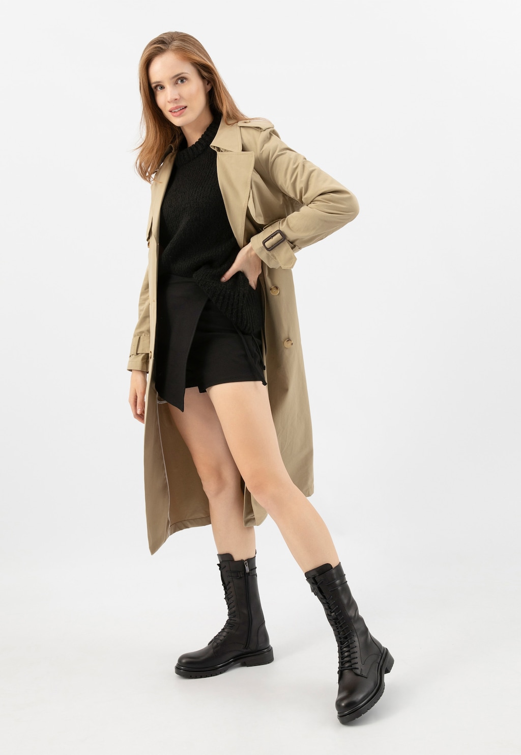 Černé kožené biker boty na zip 64130-51 Widok 1