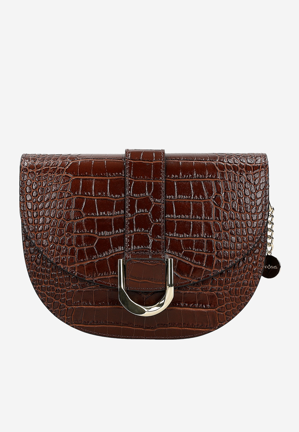 Tmavě hnědá kožená kabelka ve stylu sedlové tašky s reliéfním vzorem 80351-52 Widok 2