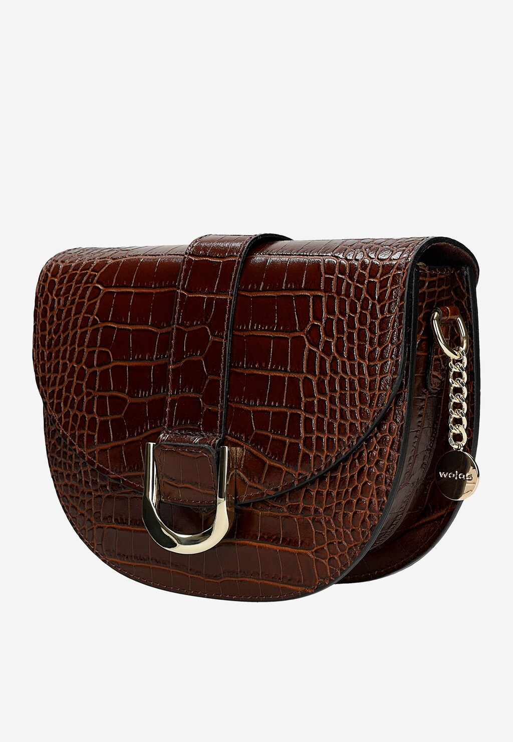 Tmavě hnědá kožená kabelka ve stylu sedlové tašky s reliéfním vzorem 80351-52 Widok 3