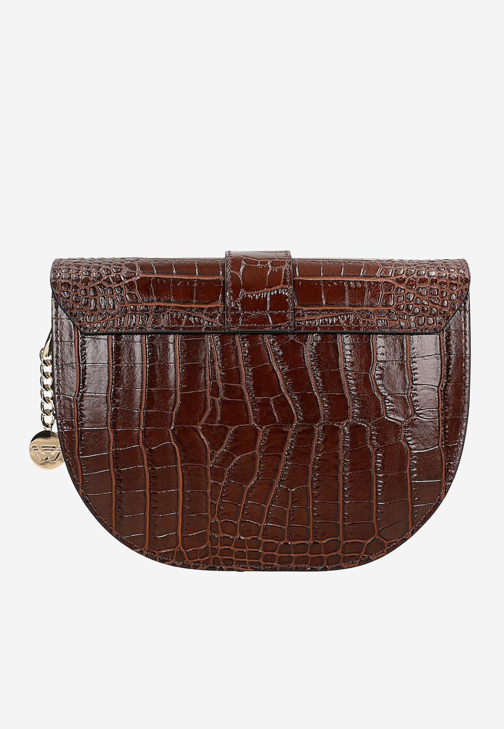 Tmavě hnědá kožená kabelka ve stylu sedlové tašky s reliéfním vzorem 80351-52 Widok 4