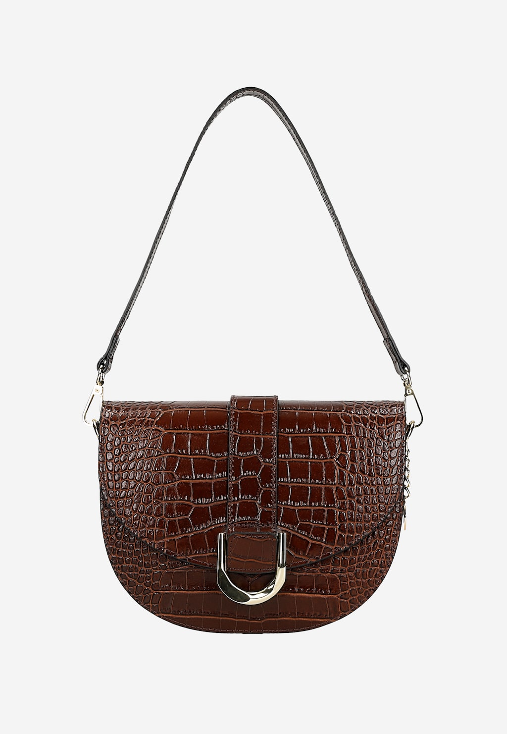 Tmavě hnědá kožená kabelka ve stylu sedlové tašky s reliéfním vzorem 80351-52 Widok 5