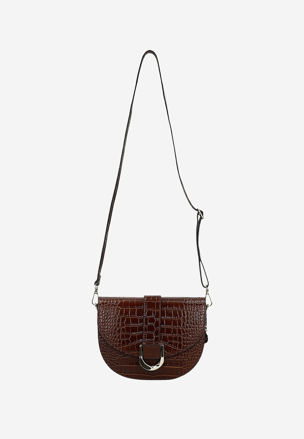 Tmavě hnědá kožená kabelka ve stylu sedlové tašky s reliéfním vzorem 80351-52 Widok 6