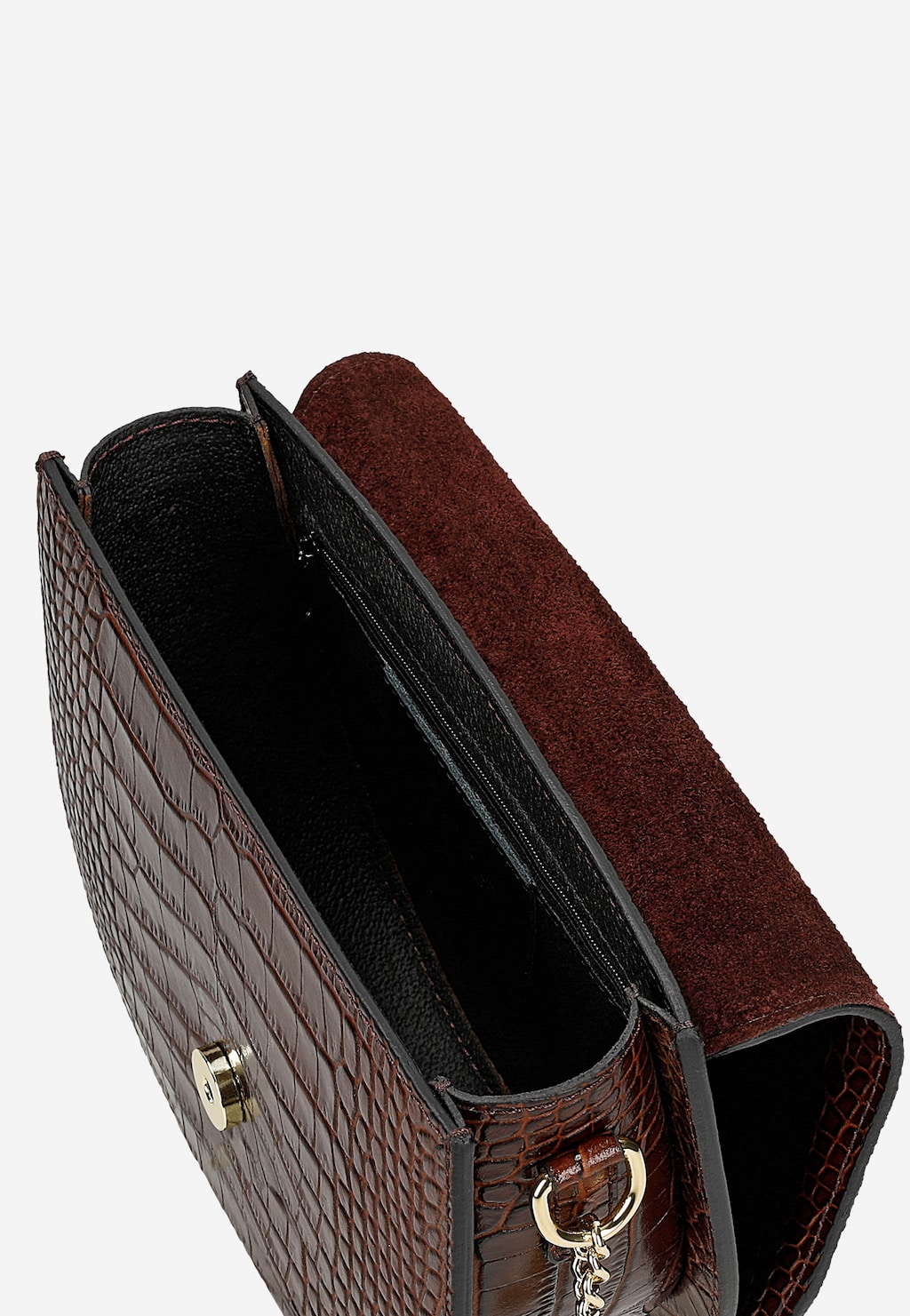 Tmavě hnědá kožená kabelka ve stylu sedlové tašky s reliéfním vzorem 80351-52 Widok 8