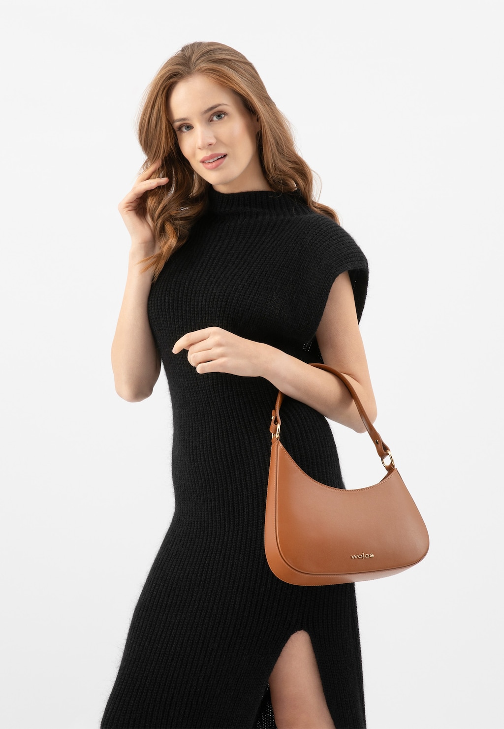 Hnedá kožená asymetrická kabelka typu bageta 80411-53 Widok 9