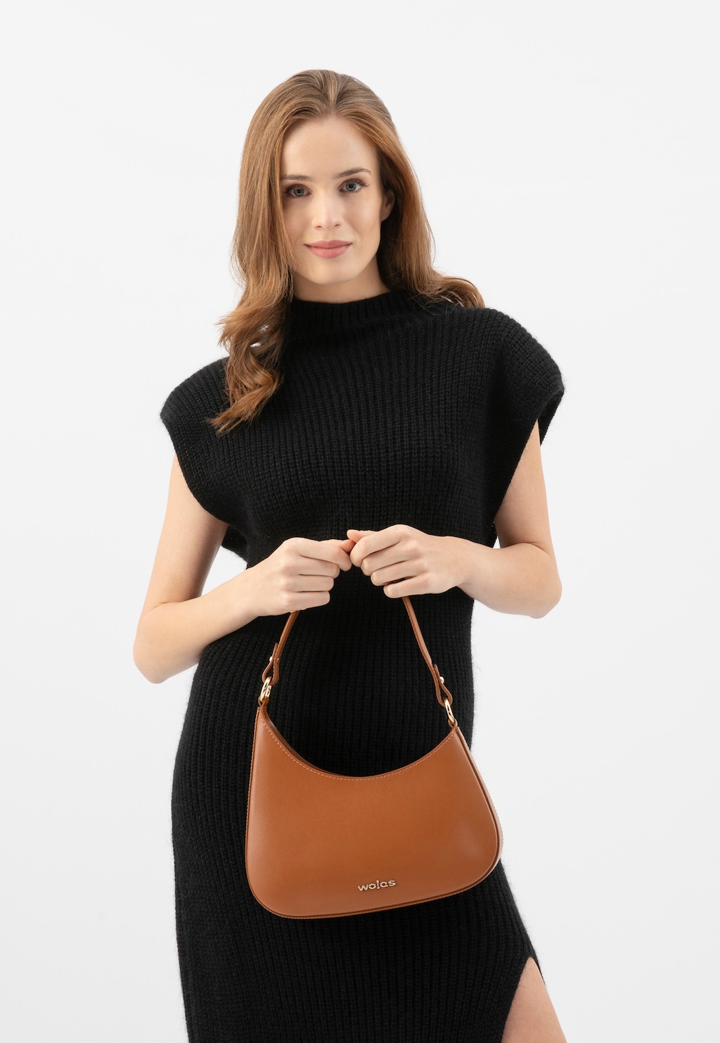 Hnedá kožená asymetrická kabelka typu bageta 80411-53 Widok 10