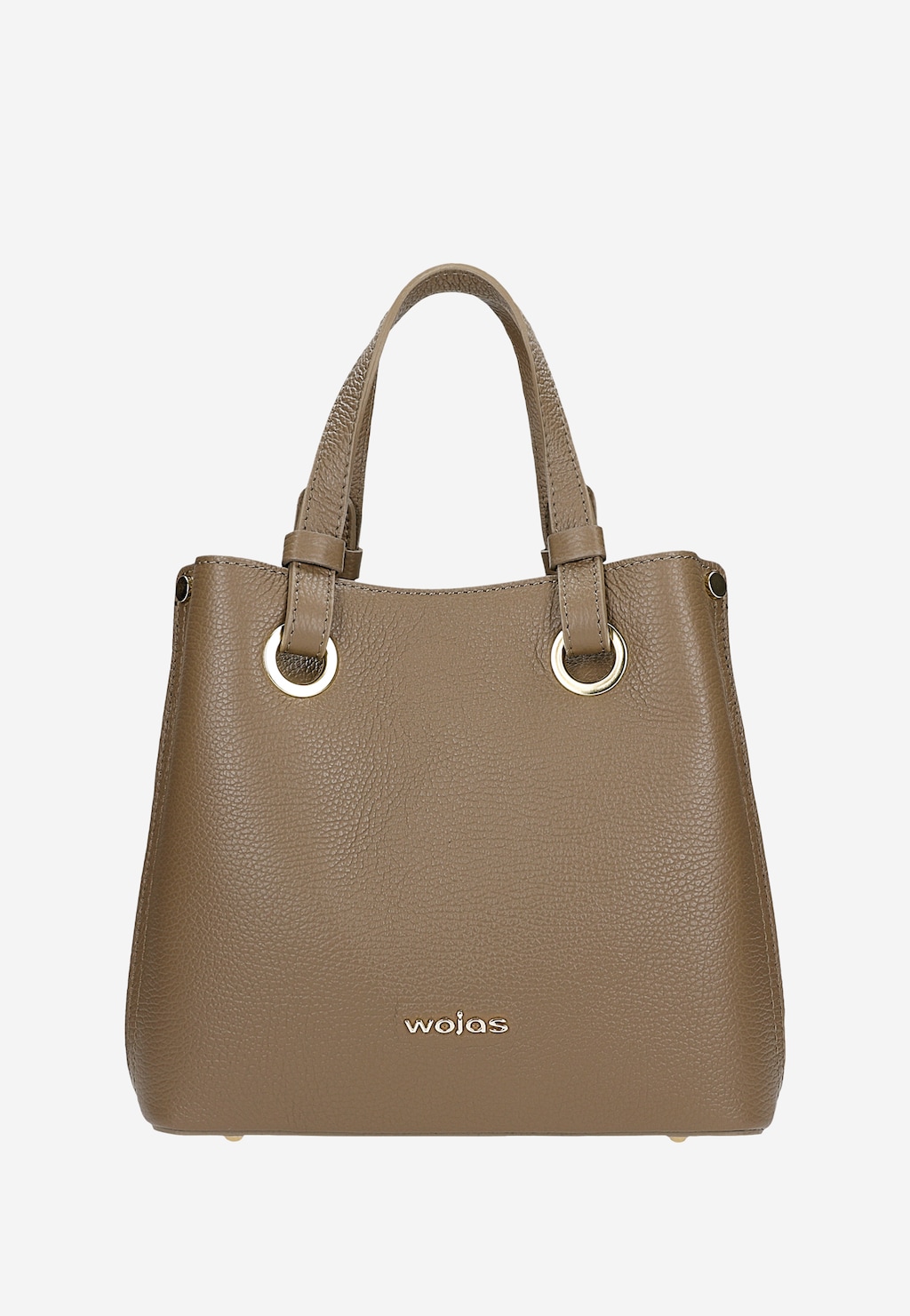 Ciemnobeżowa torebka damska Wojas ze skóry licowej model 80408-54 z podwójnymi uchwytami i metalowymi okuciami, widoczne logo marki na froncie.