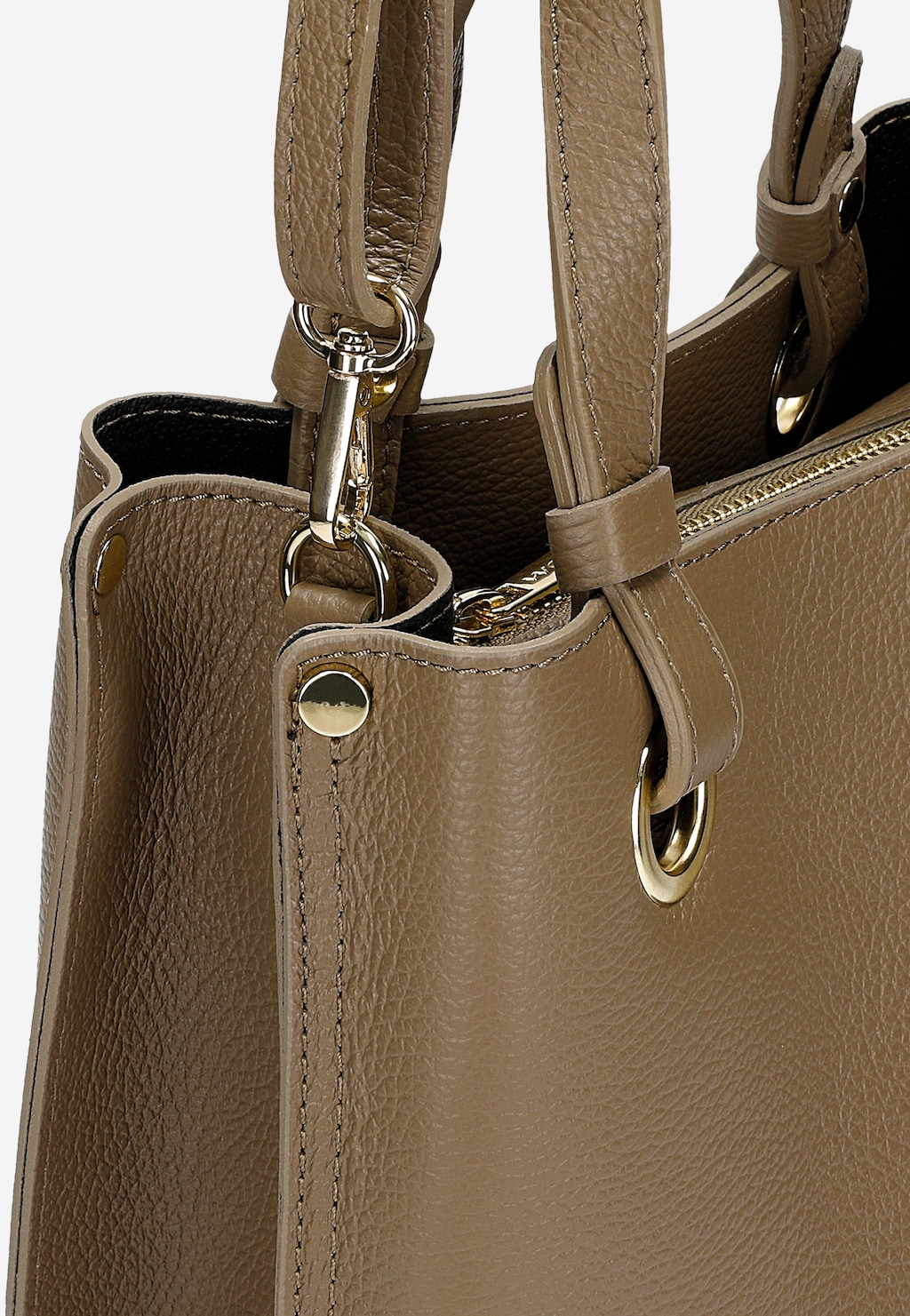 Zbliżenie na ciemnobeżową torebkę damską Wojas model 80408-54 ze skóry licowej, ukazujące detale uchwytu, metalowe okucia i zamek z eleganckim wykończeniem.