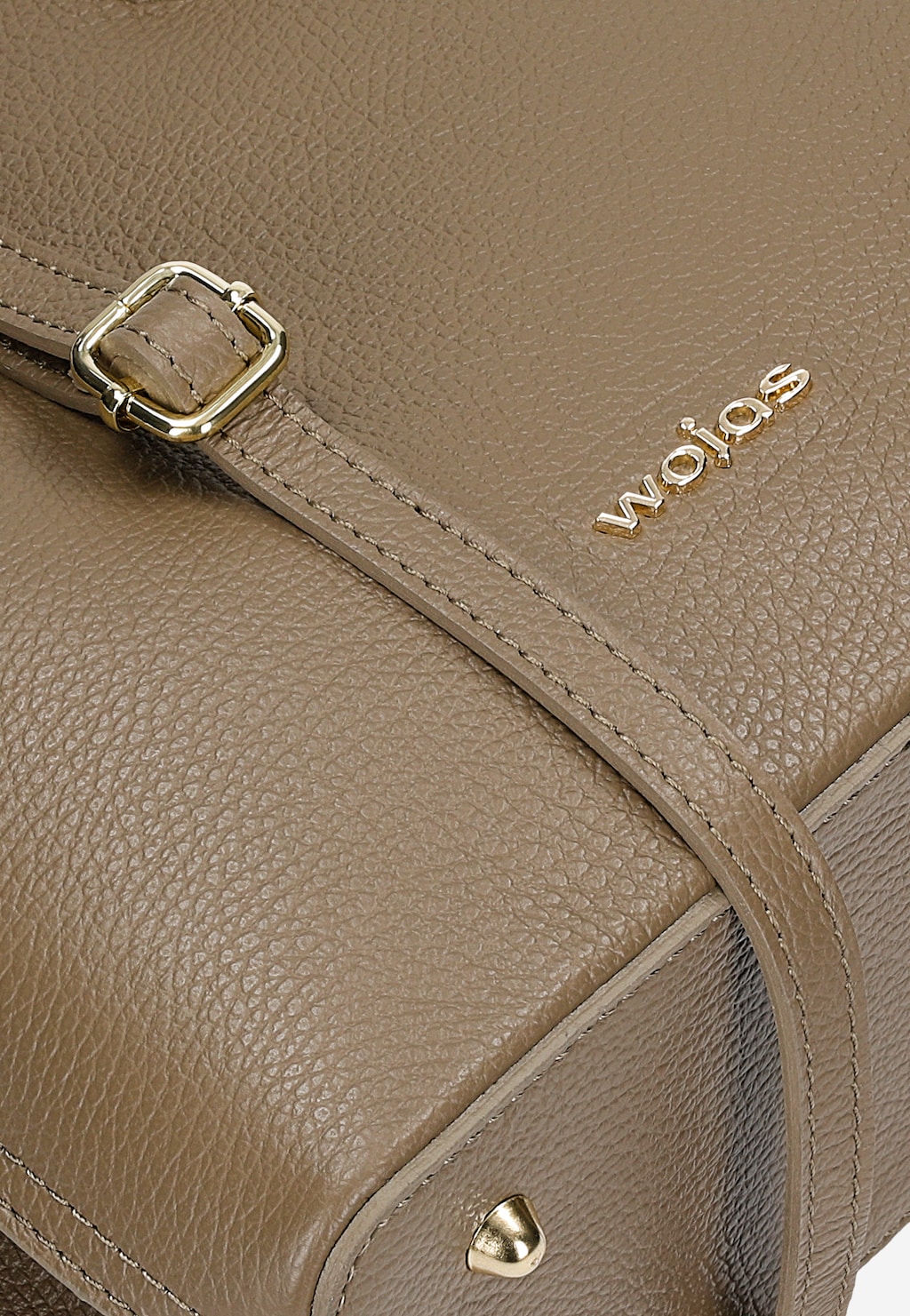 Ciemnobeżowa torebka damska Wojas model 80408-54 wykonana z wysokiej jakości skóry licowej ze złotymi detalami i charakterystycznym logo marki.