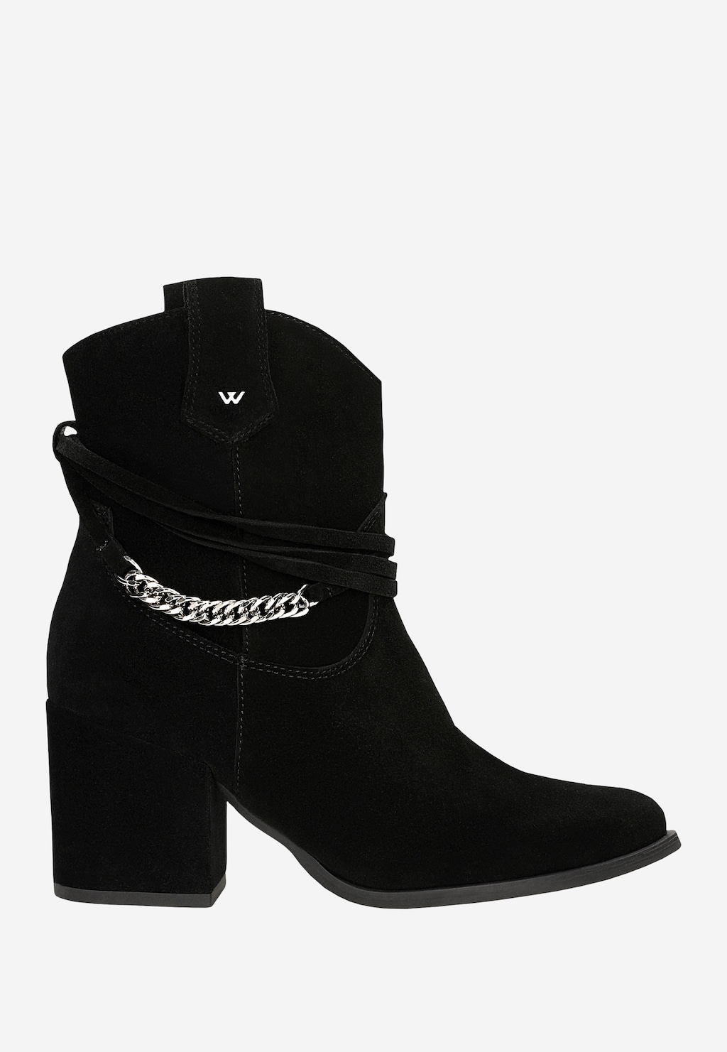 Čierne kovbojky na podpätku so striebornou reťazou 55200-61 Widok 2