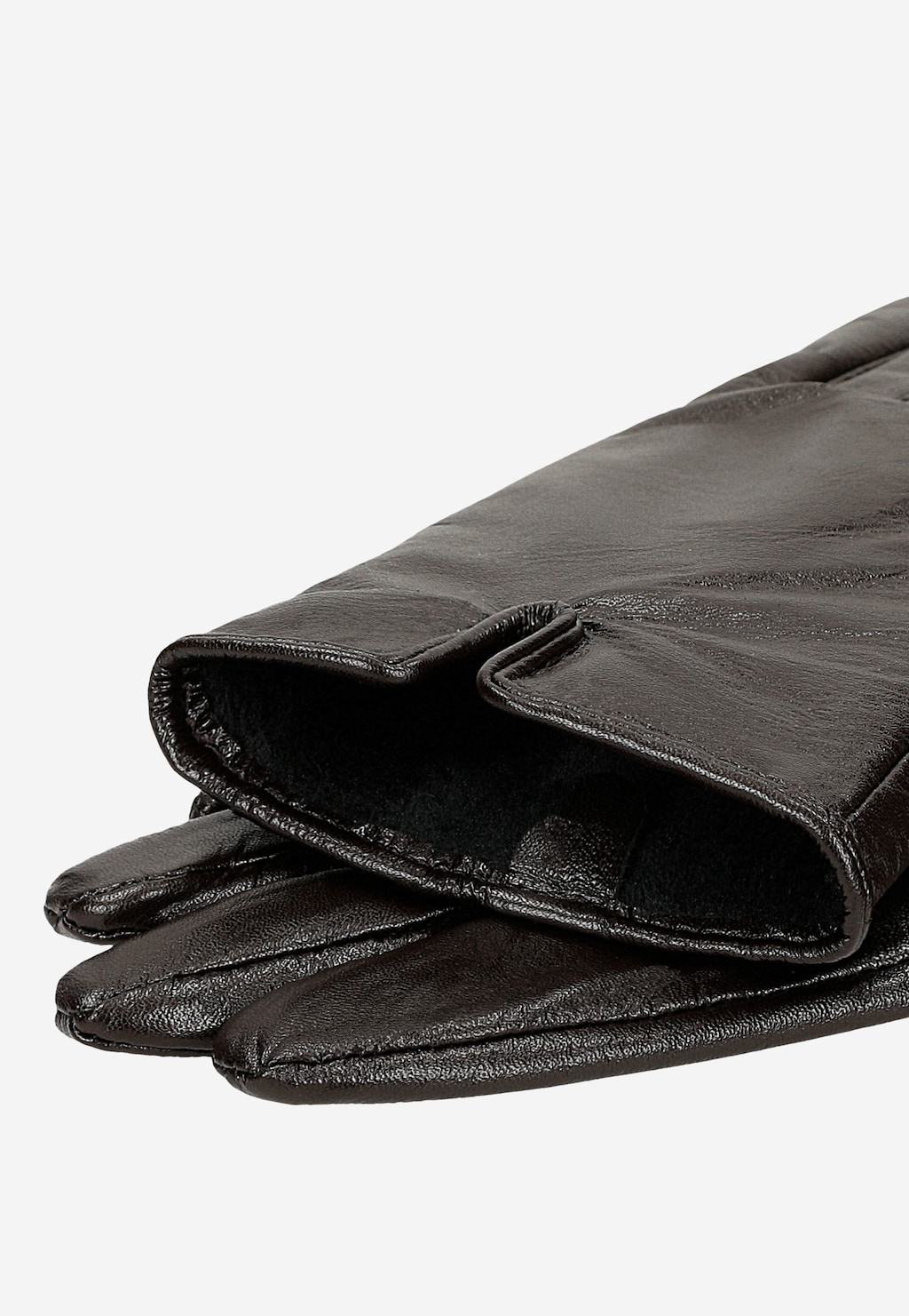 Brązowe rękawiczki damskie Wojas 98115-53 ze skóry naturalnej, zbliżenie na mankiet i palce, ukazujące eleganckie przeszycia i wysoką jakość wykonania.