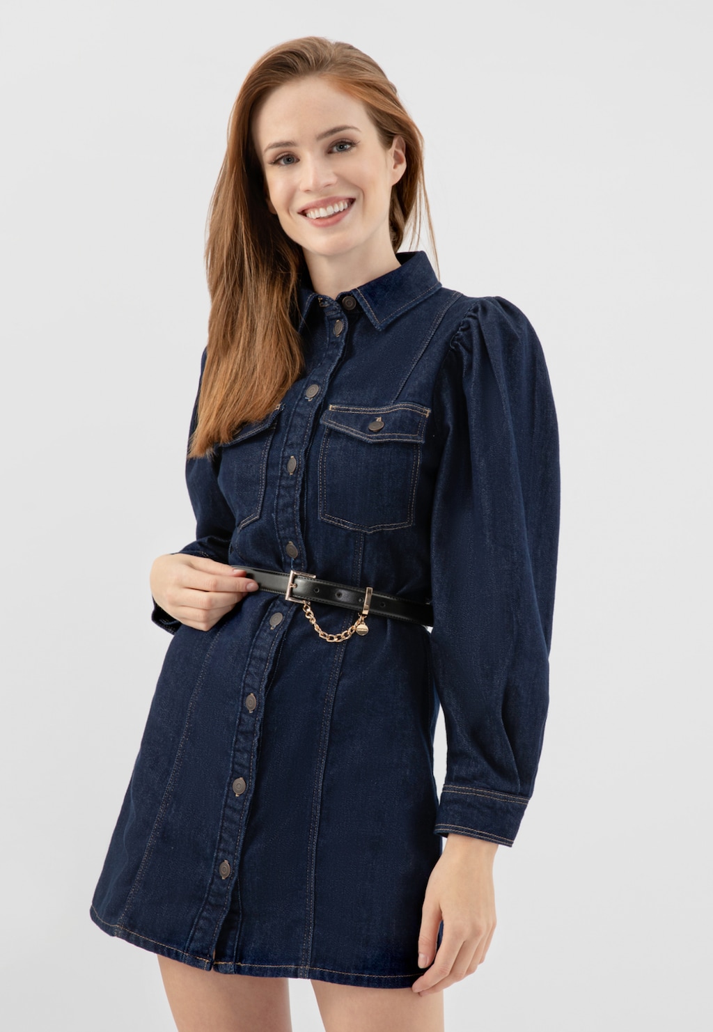 Čierny opasok so zlatou prackou a ozdobnou retiazkou 93114-51 Widok 1