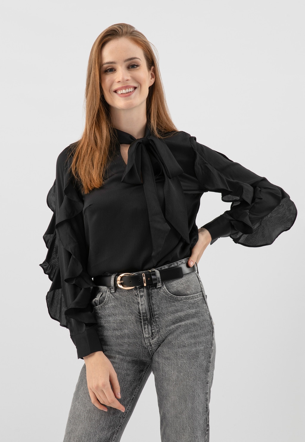 Černý pásek se zlatou sponou 93113-51 Widok 1