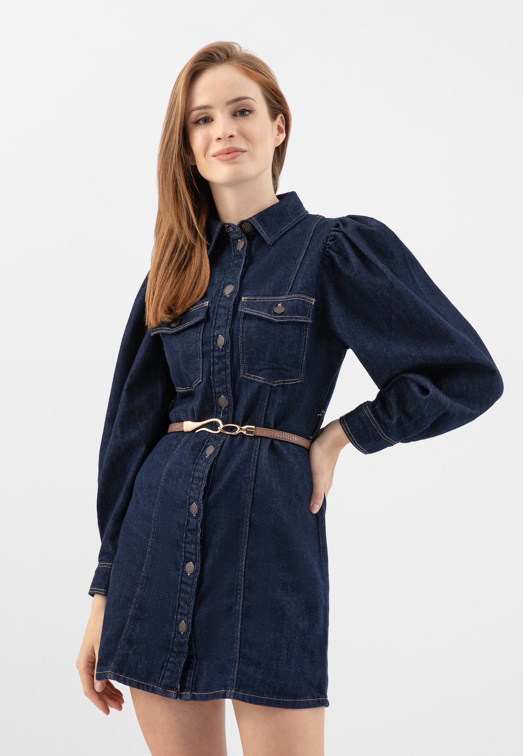 Hnedý avantgardný opasok z lícnej kože 93095-52 Widok 1