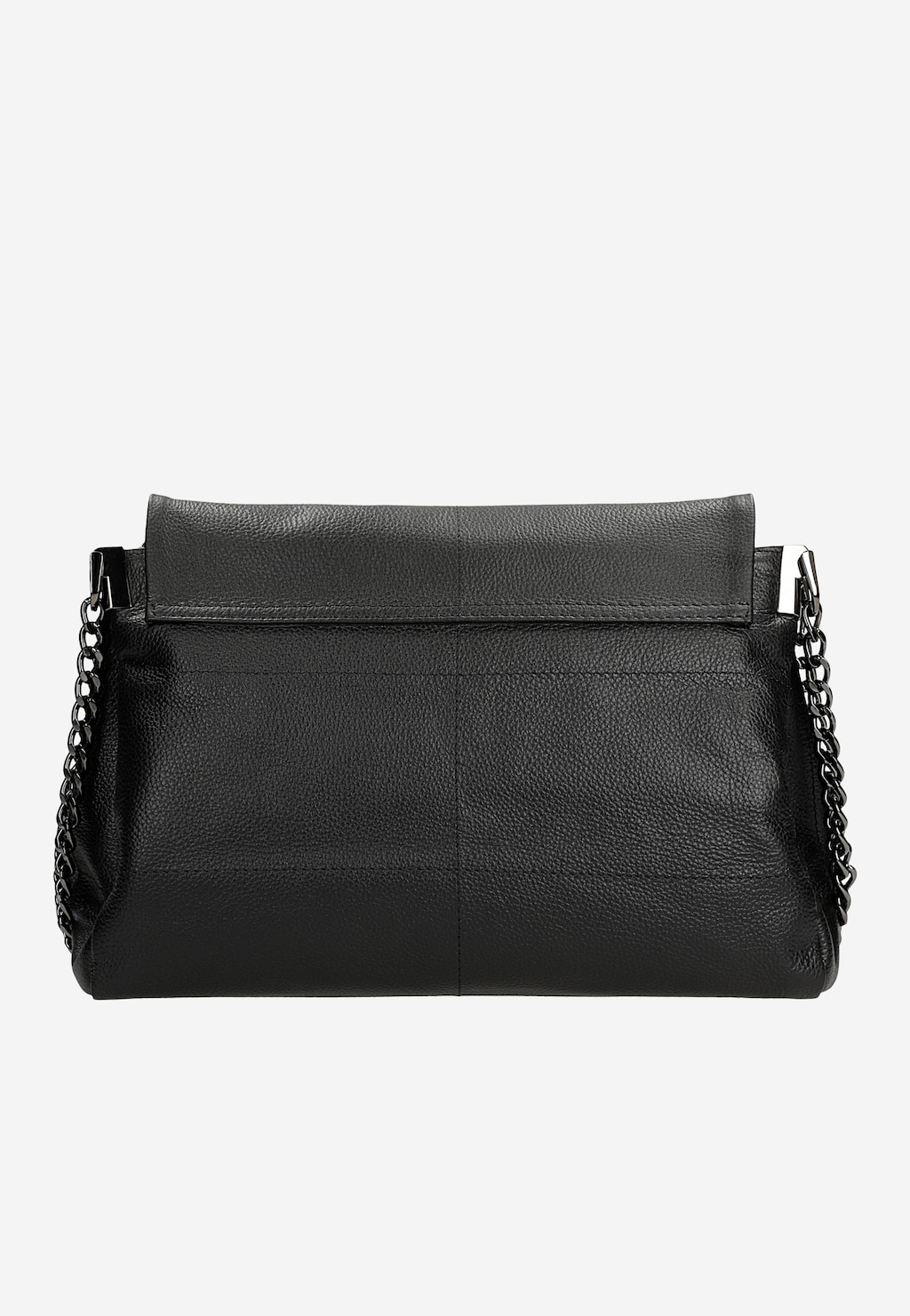 Czarna skórzana torebka damska Wojas 80416-51 z eleganckim zapięciem i łańcuszkiem na pasku, widoczna z przodu, ukazująca fakturę naturalnej skóry.