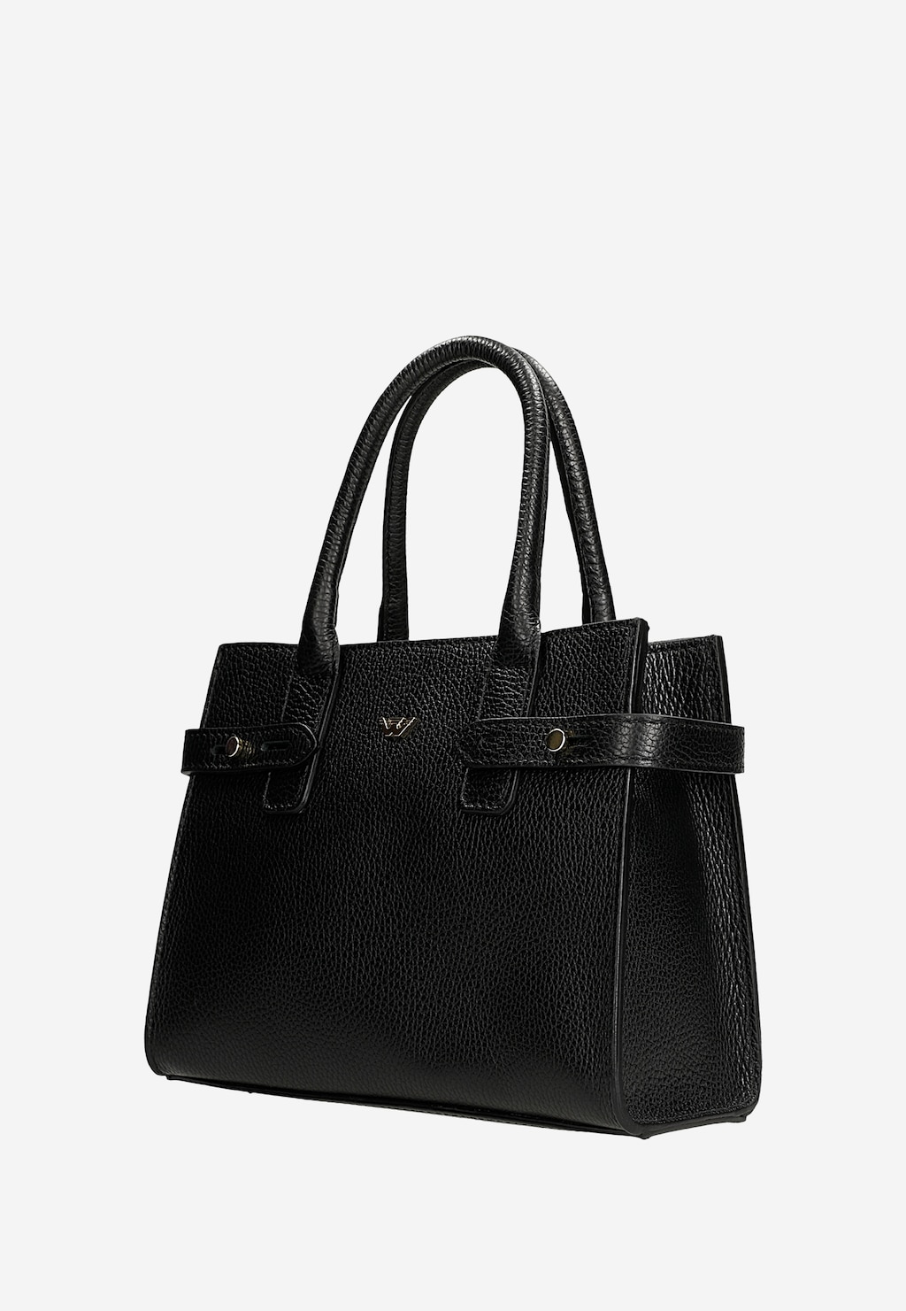 Elegancka czarna torebka damska Wojas typu kuferek model 80405-51 wykonana ze skóry z wyraźnym fakturowanym wzorem, podwójnymi uchwytami i ozdobnymi zapięciami.