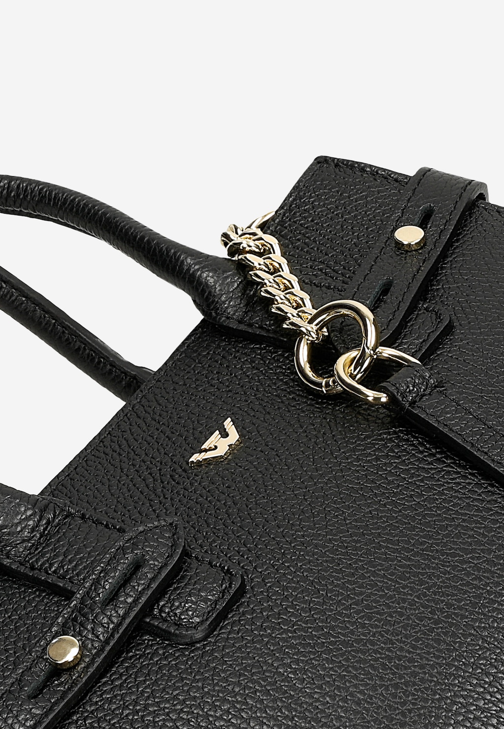 Elegancka czarna torebka damska Wojas model 80405-51 typu kuferek z teksturowanej skóry, z podwójnymi uchwytami i ozdobnym złotym łańcuszkiem oraz logo marki.