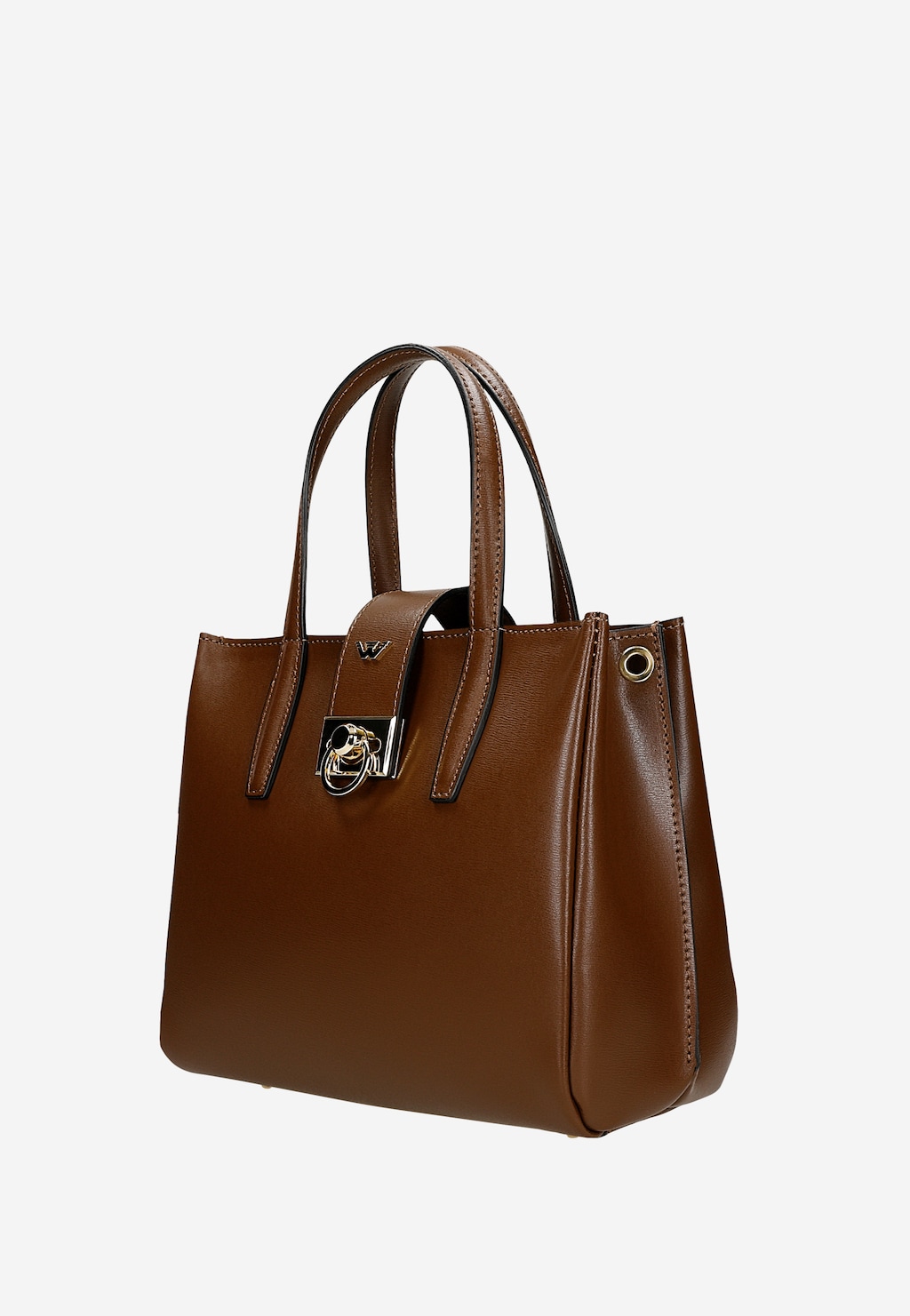 Elegancka ciemnobrązowa torebka damska Wojas model 80404-52 typu kuferek, z dwoma uchwytami, metalowym zapięciem i logiem marki, wykonana ze skóry naturalnej.