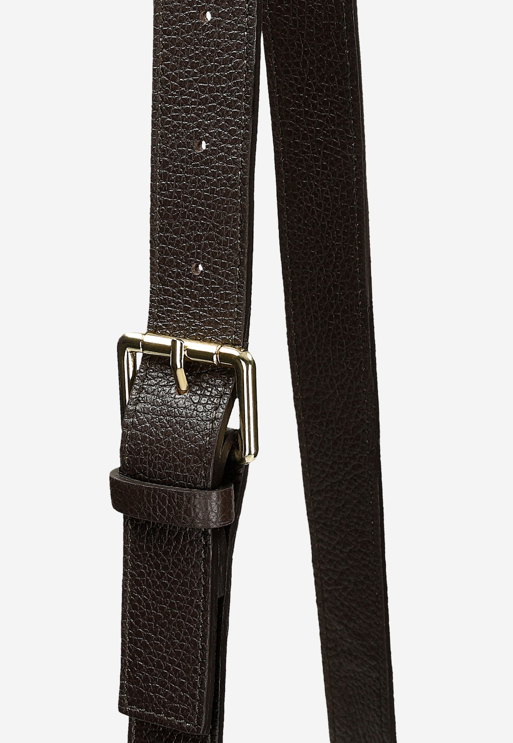 Zbliżenie na regulowany pasek brązowej nerki damskiej Wojas model 80089-72, pokazujące teksturę skóry i złote zapięcie klamrowe.