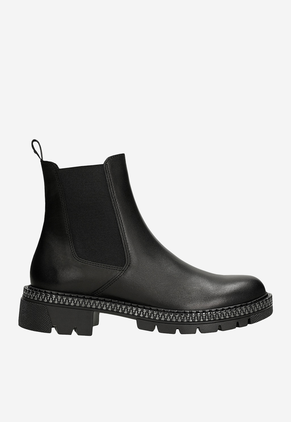 Černé kožené kotníkové boty s ozdobným zipem 55268-51 Widok 2