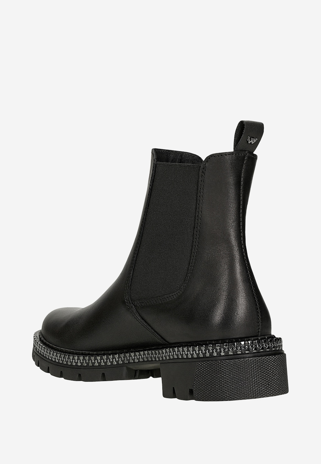 Černé kožené kotníkové boty s ozdobným zipem 55268-51 Widok 4