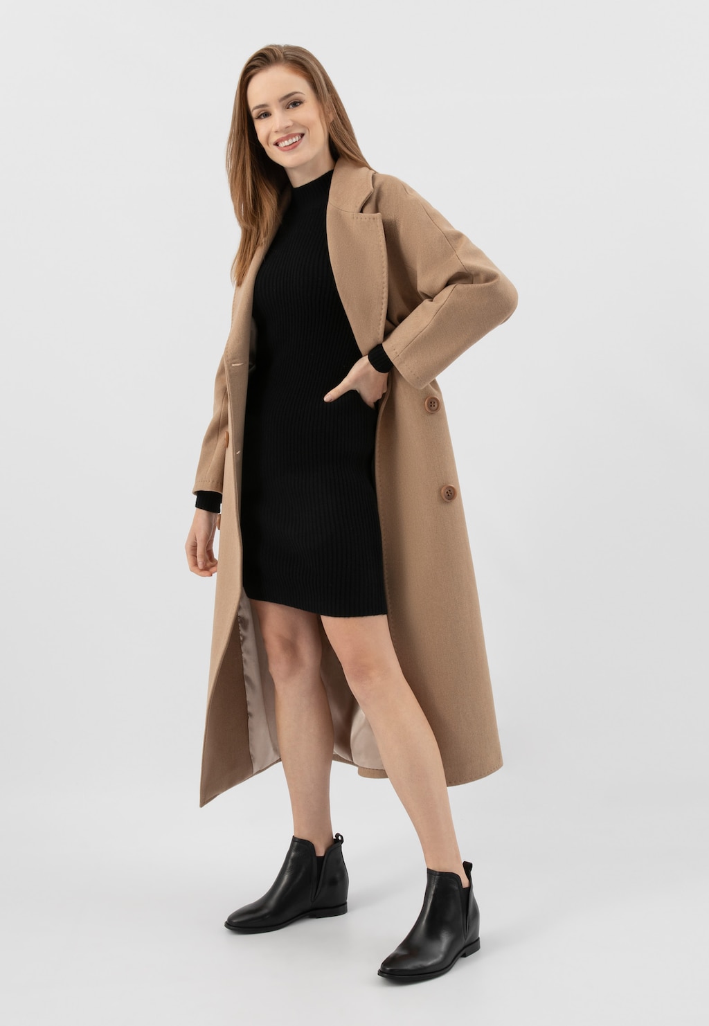 Černé kožené kotníkové boty na klínku 55261-51 Widok 1