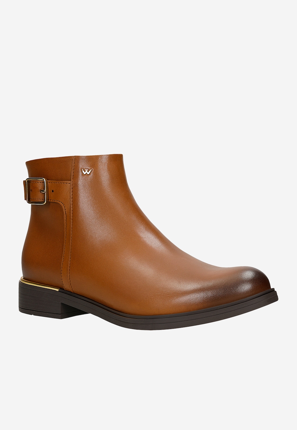 Hnědé dámské kožené kotníkové boty se zlatými detaily 55076-52 Widok 3