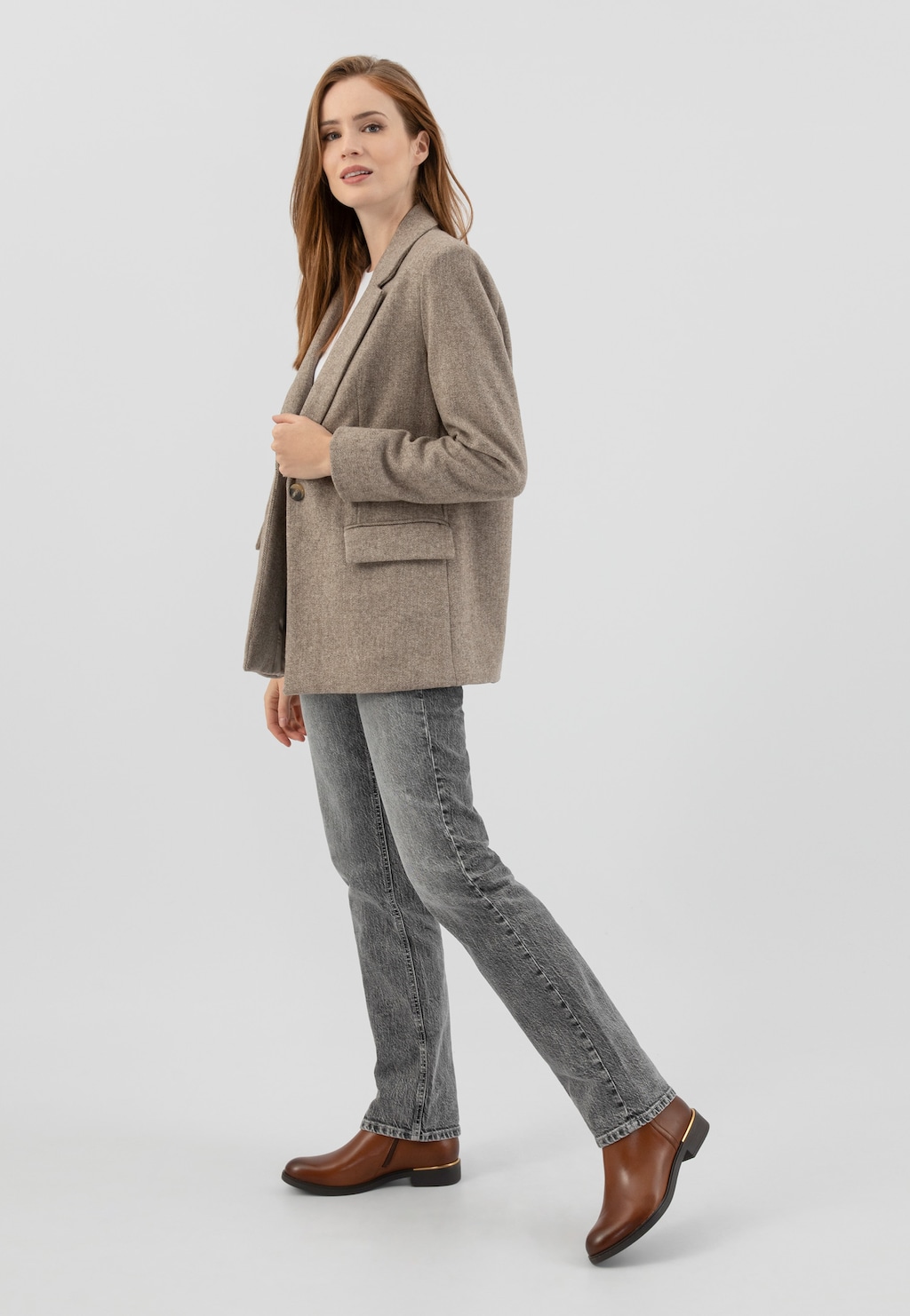 Hnědé dámské kožené kotníkové boty se zlatými detaily 55076-52 Widok 1