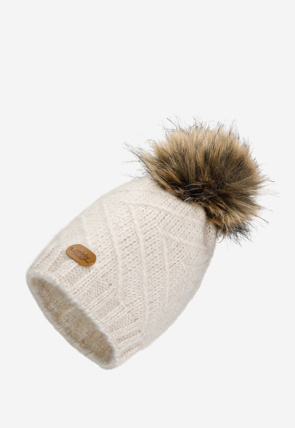 Smotanová dámska čiapka na zimu s huňatým brmbolcom R96001-84 Widok 3