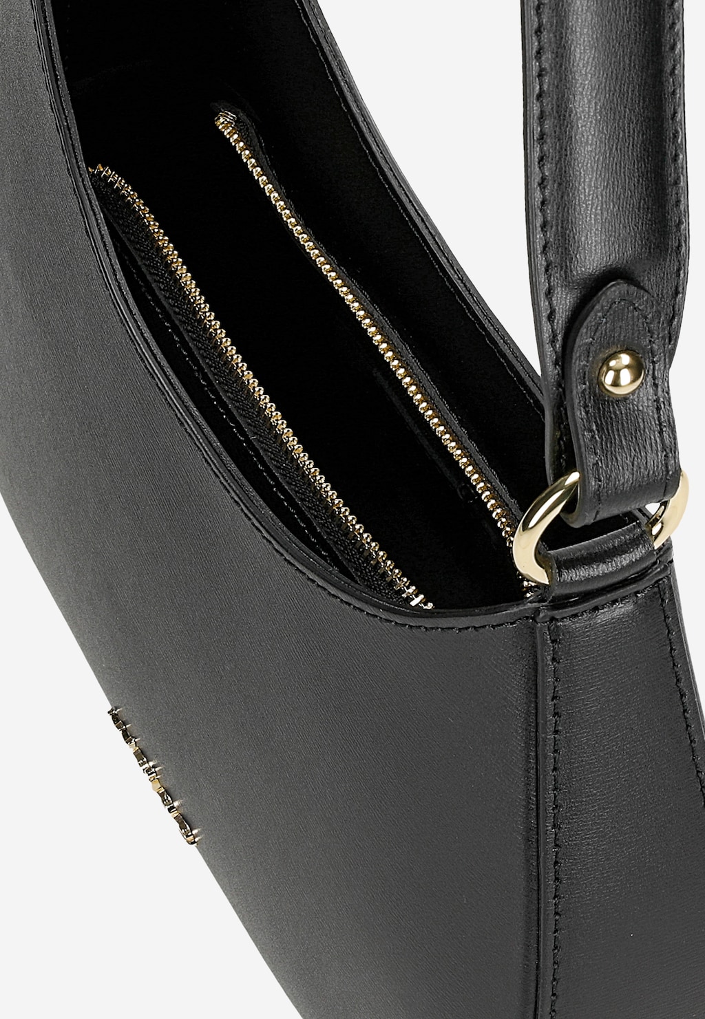 Černá asymetrická kožená bagetová kabelka 80411-51 Widok 6