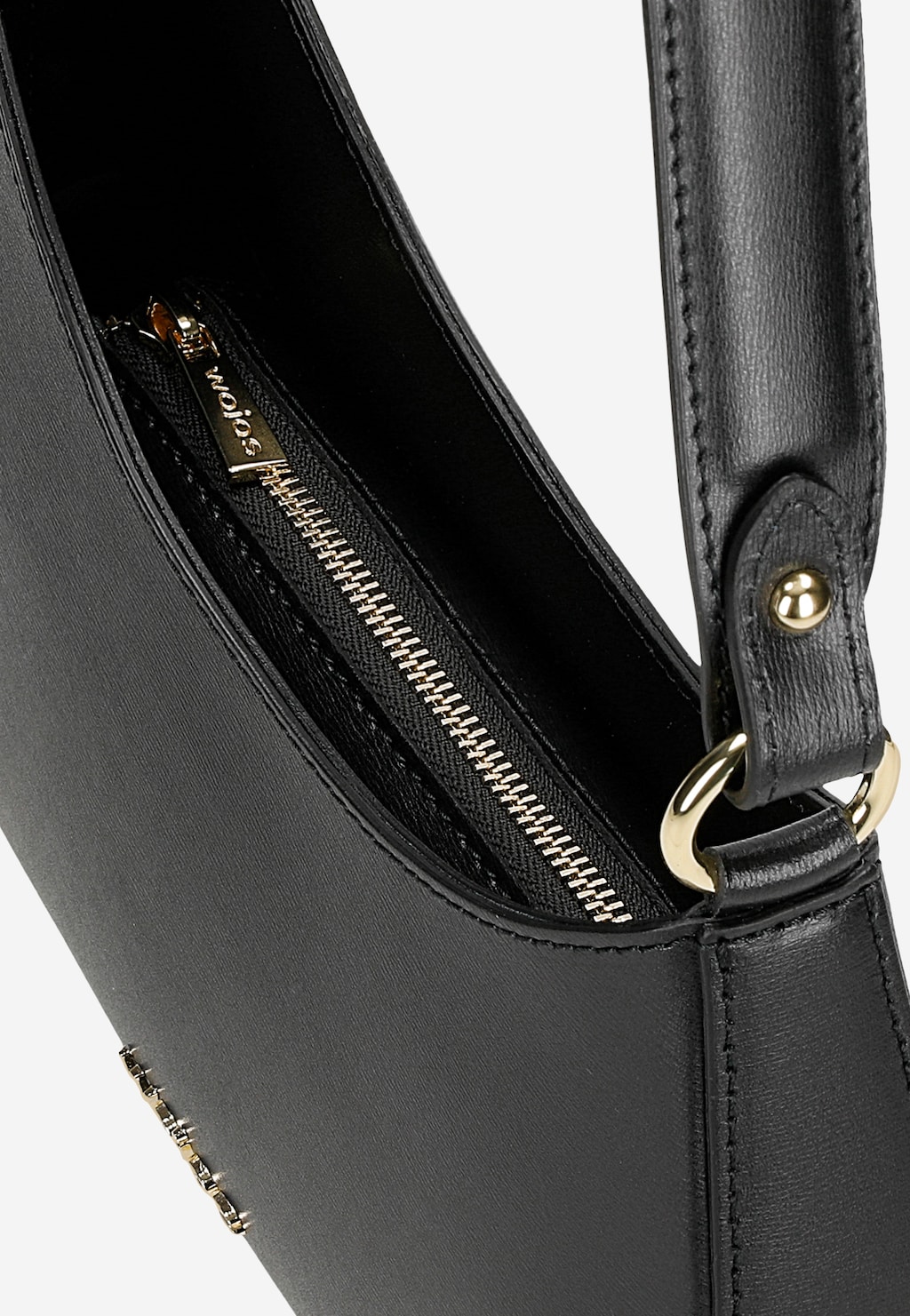 Černá asymetrická kožená bagetová kabelka 80411-51 Widok 7