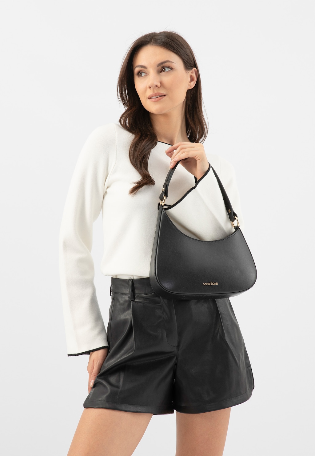 Černá asymetrická kožená bagetová kabelka 80411-51 Widok 1