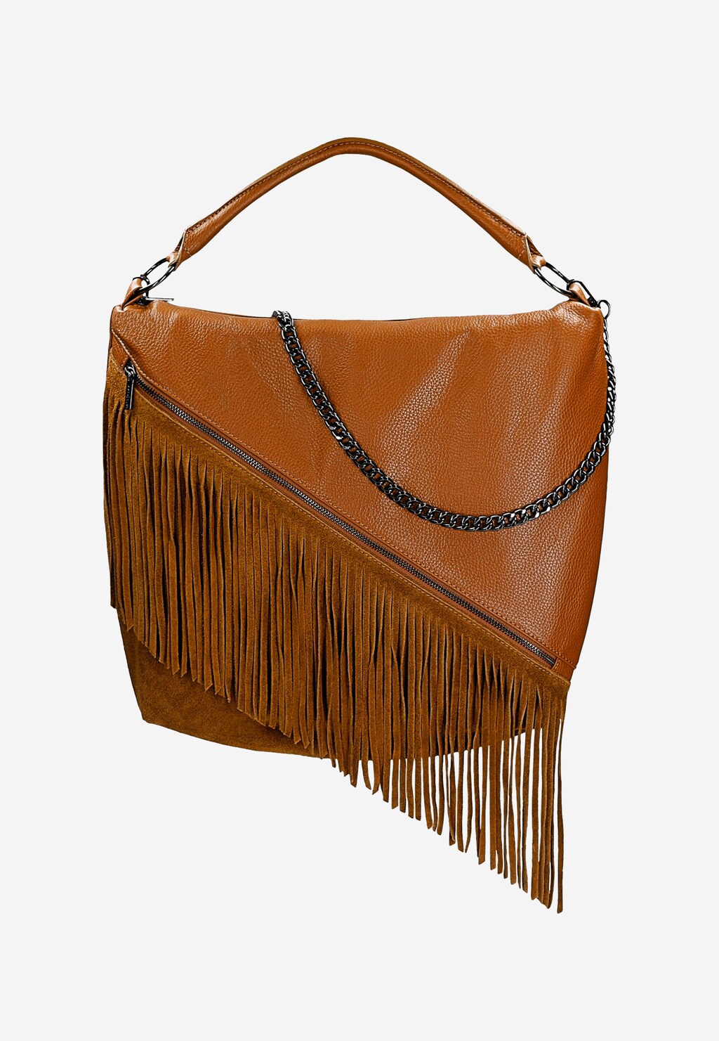 Svetlohnedá dámska kožená kabelka so strapcami a retiazkou 80368-73 Widok 2