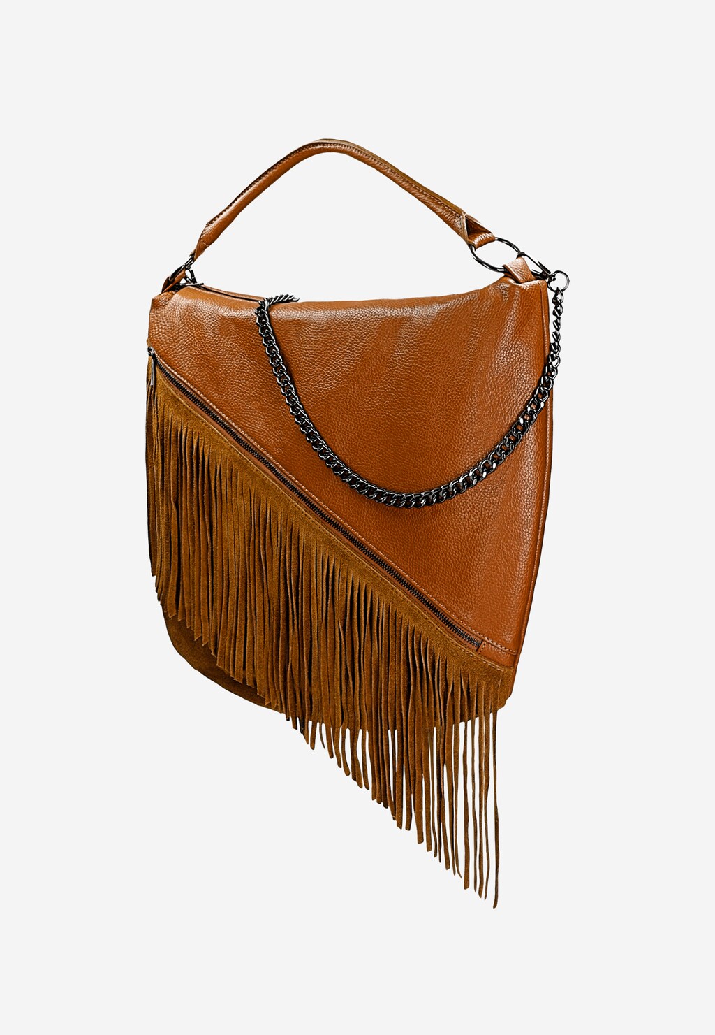 Svetlohnedá dámska kožená kabelka so strapcami a retiazkou 80368-73 Widok 3