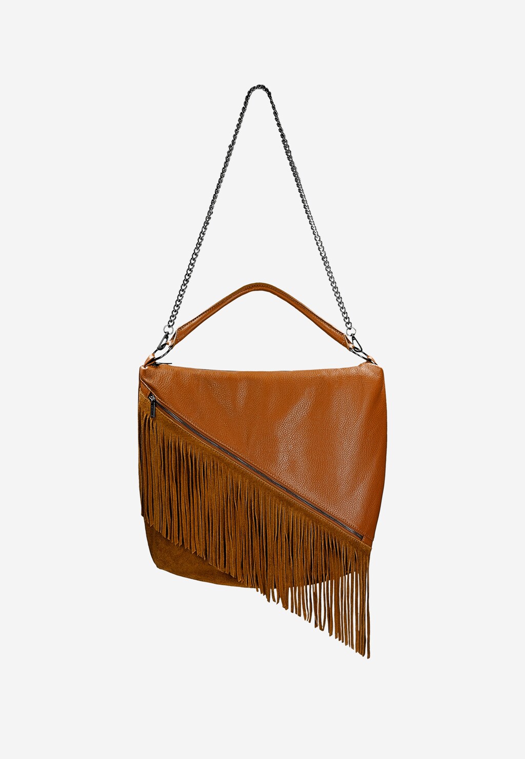 Svetlohnedá dámska kožená kabelka so strapcami a retiazkou 80368-73 Widok 5