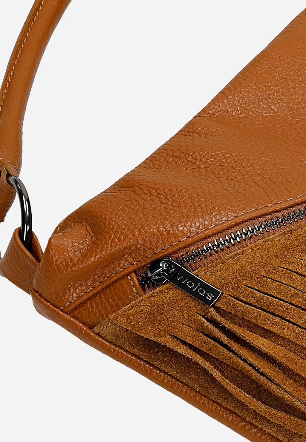 Svetlohnedá dámska kožená kabelka so strapcami a retiazkou 80368-73 Widok 7