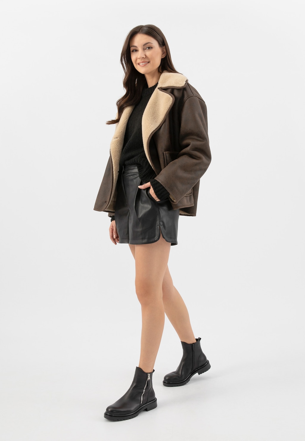 Černé kožené kotníkové boty na zip 55278-51 Widok 9