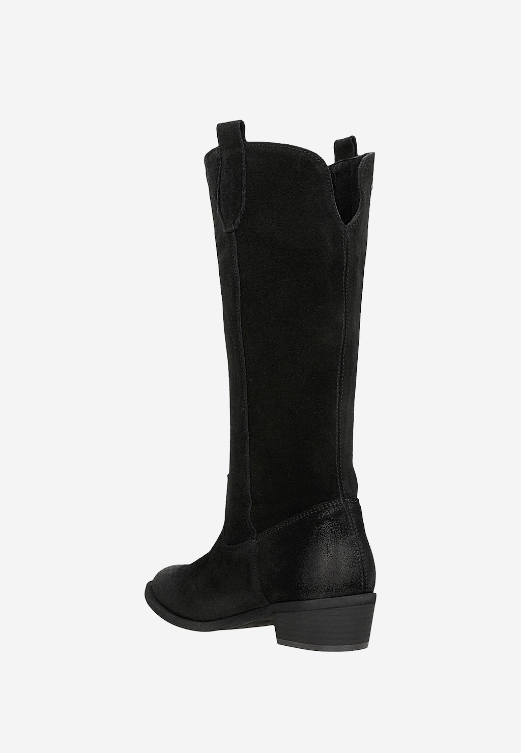 Czarne wysokie botki damskie Wojas 55255-61 z dwoiny welurowej, widok z boku, z charakterystycznym prostym krojcholewki i niskim obcasem.