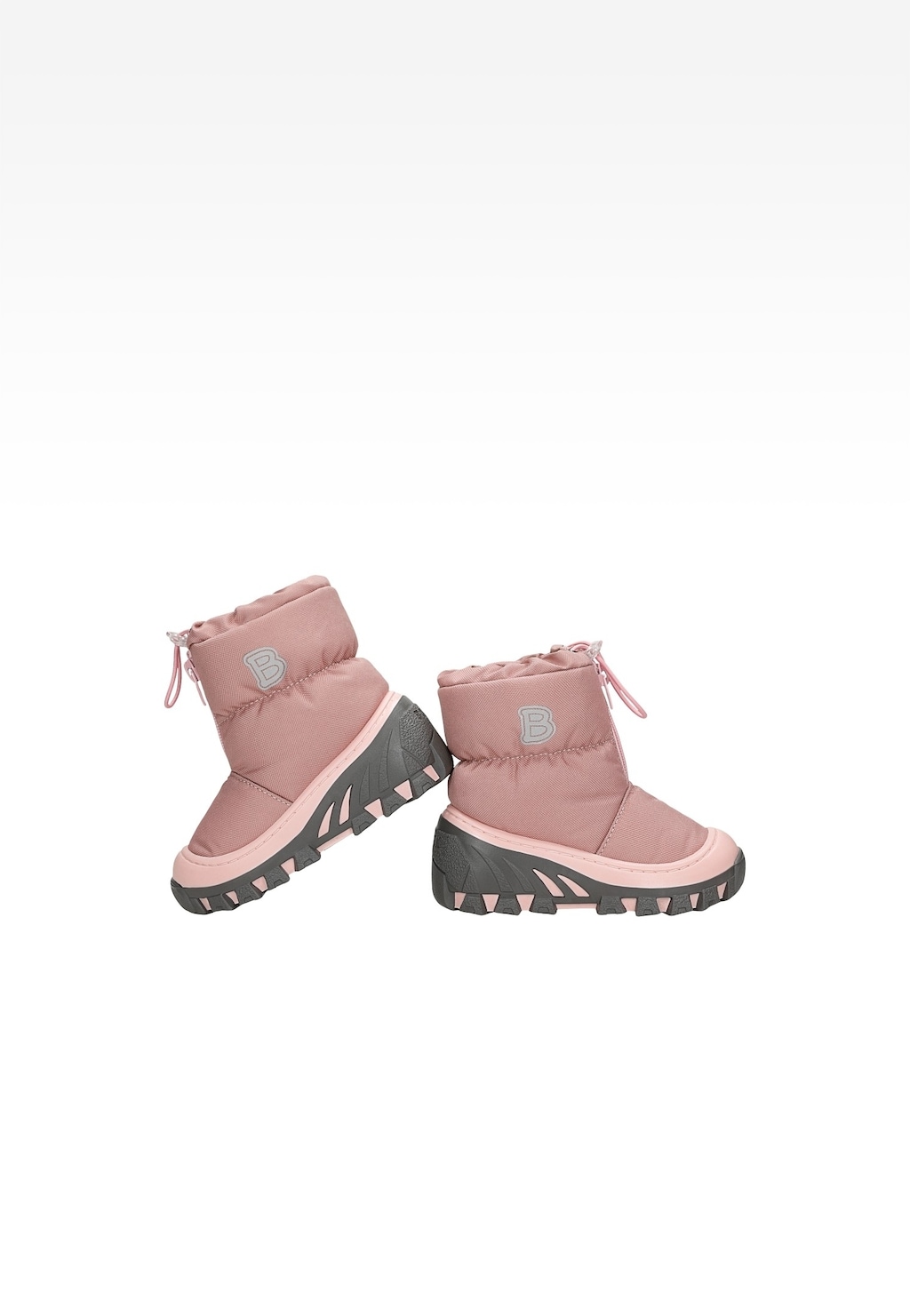 Różowe śniegowce dziewczęce Bartek model 14624004 z ozdobnym logo B, ocieplane naturalną wełną, z wytrzymałą podeszwą i zapięciem na zamek błyskawiczny.