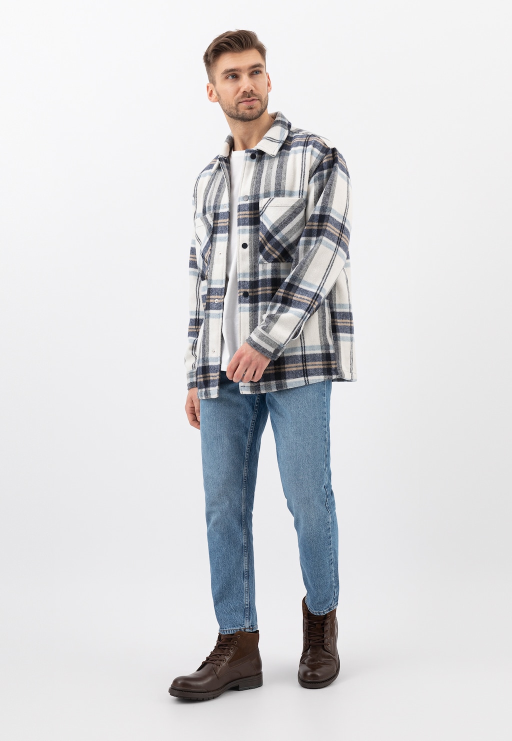 Pánské kotníkové boty z hladké hnědé kůže a veluru 24033-72 Widok 1