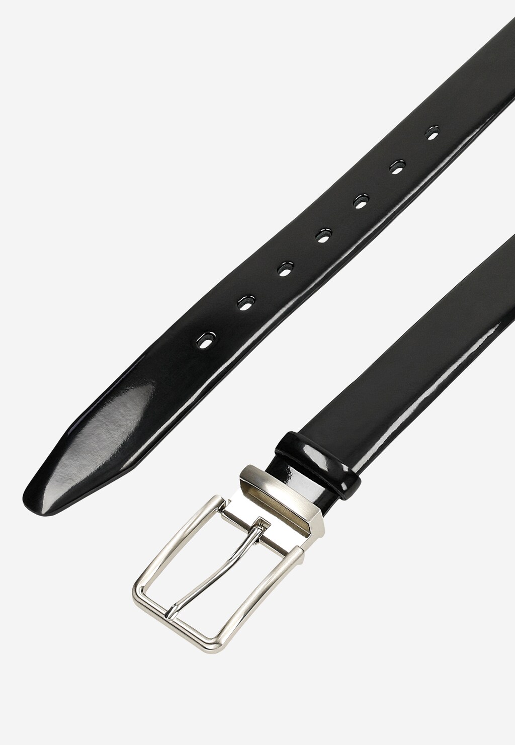 Černý lakovaný pánský pásek se stříbrnou přezkou 93127-31 Widok 4