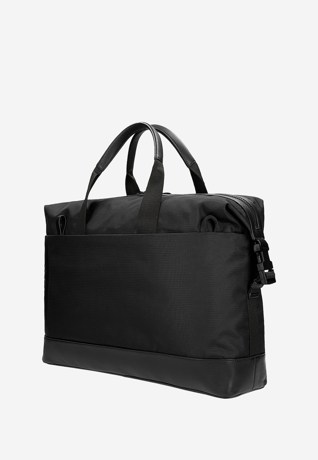 Czarna weekendowa torba męska RELAKS model R80008-81 z połączenia tkaniny i skóry licowej, z uchwytami, zamkiem błyskawicznym i odpinanym paskiem na ramię.