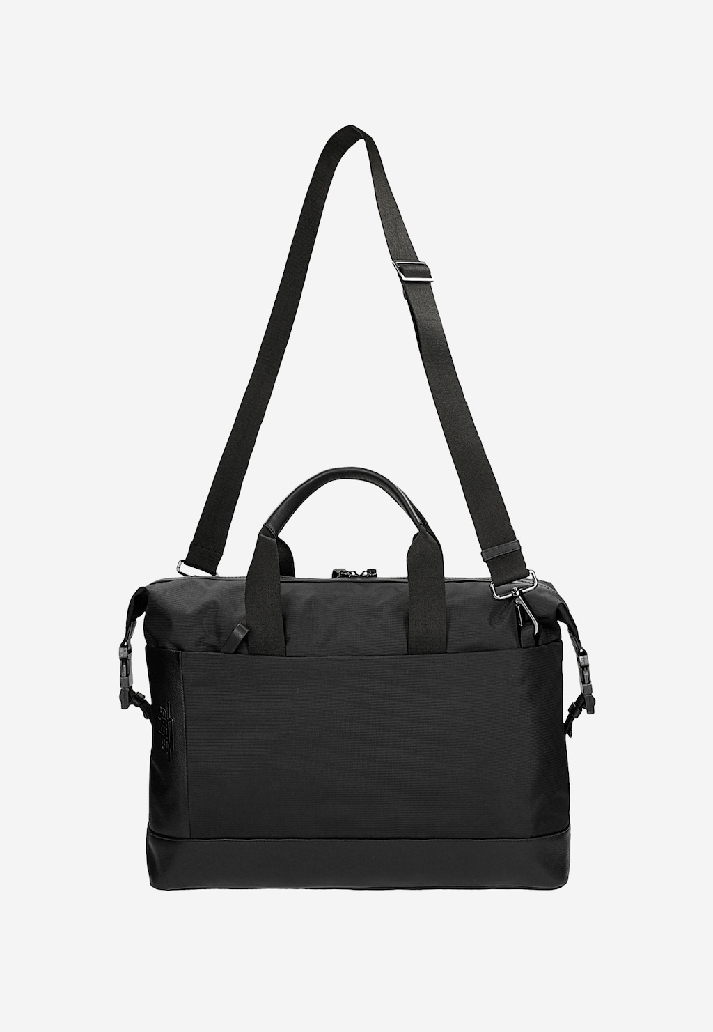 Czarna weekendowa torba męska RELAKS model R80008-81 wykonana z tkaniny i skóry licowej, z regulowanym paskiem na ramię i podwójnymi uchwytami.