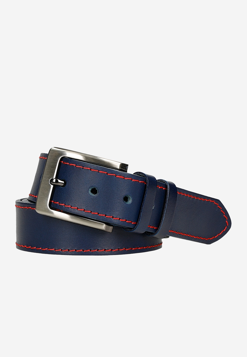 Tmavomodrý pánsky opasok z lícovej kože s červenými prešívaním 93121-56 Widok 2