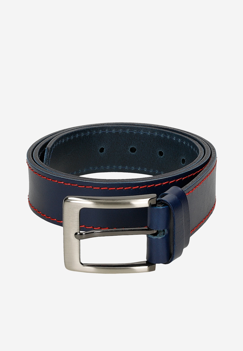 Tmavomodrý pánsky opasok z lícovej kože s červenými prešívaním 93121-56 Widok 5