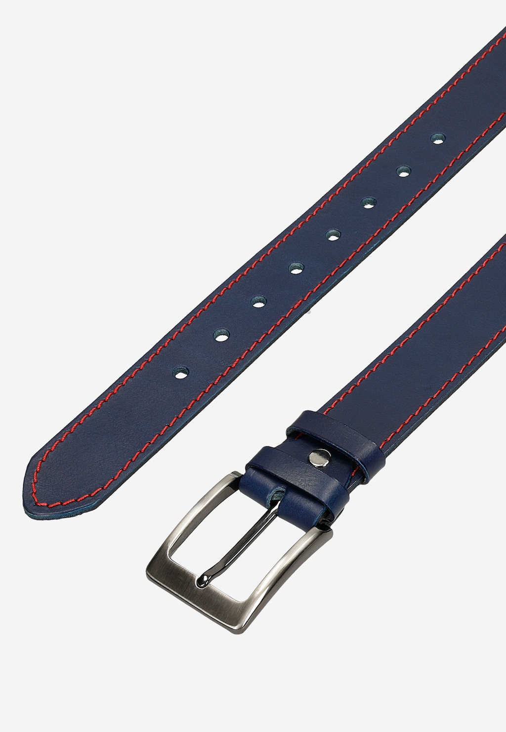 Tmavomodrý pánsky opasok z lícovej kože s červenými prešívaním 93121-56 Widok 6