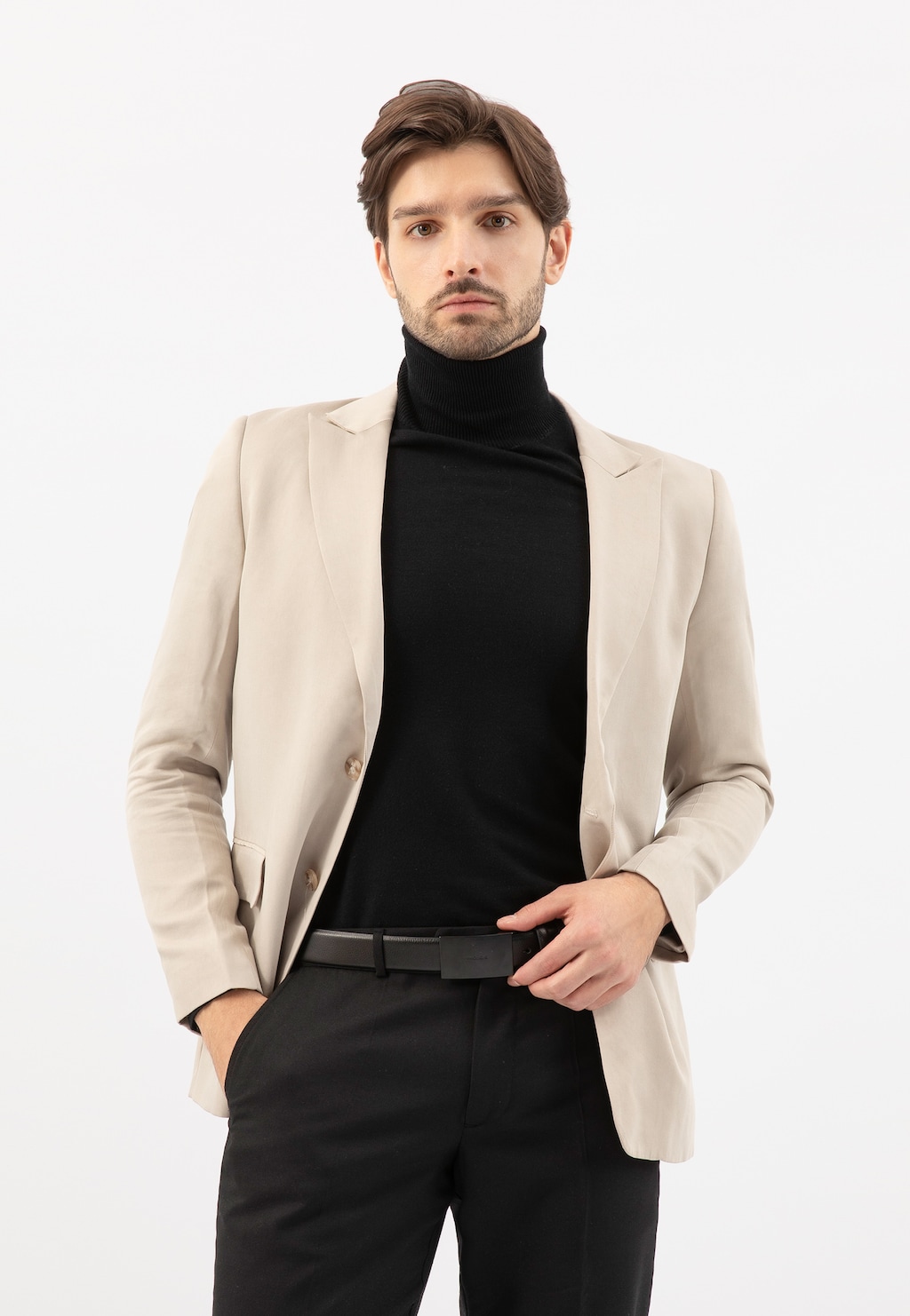 Čierny kožený pánsky opasok s čiernou prackou 93064-51 Widok 1