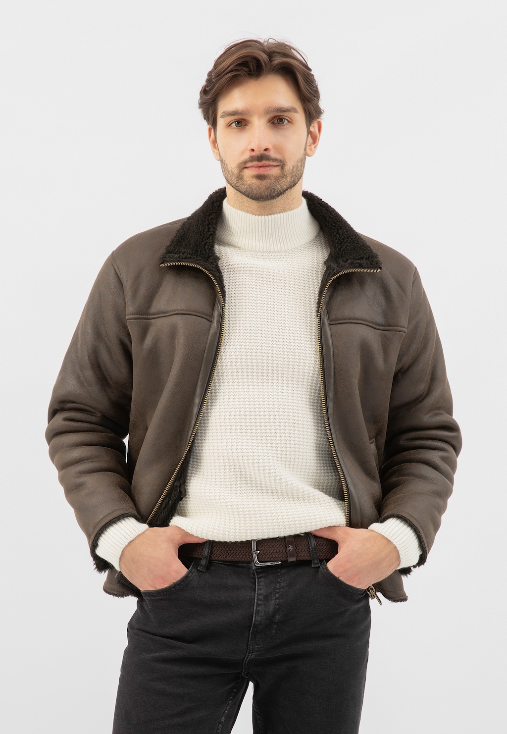 Vzorovaný pánský opasek v tmavě hnědém provedení 93009-72 Widok 7