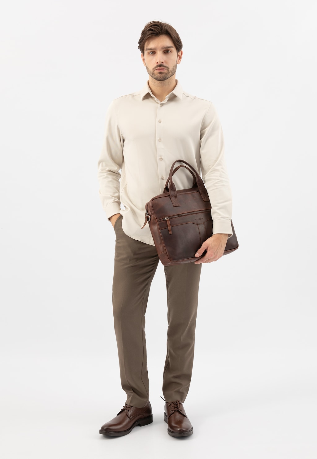 Veľká hnedá pánska taška z olejovanej kože pull up 90019-42 Widok 10