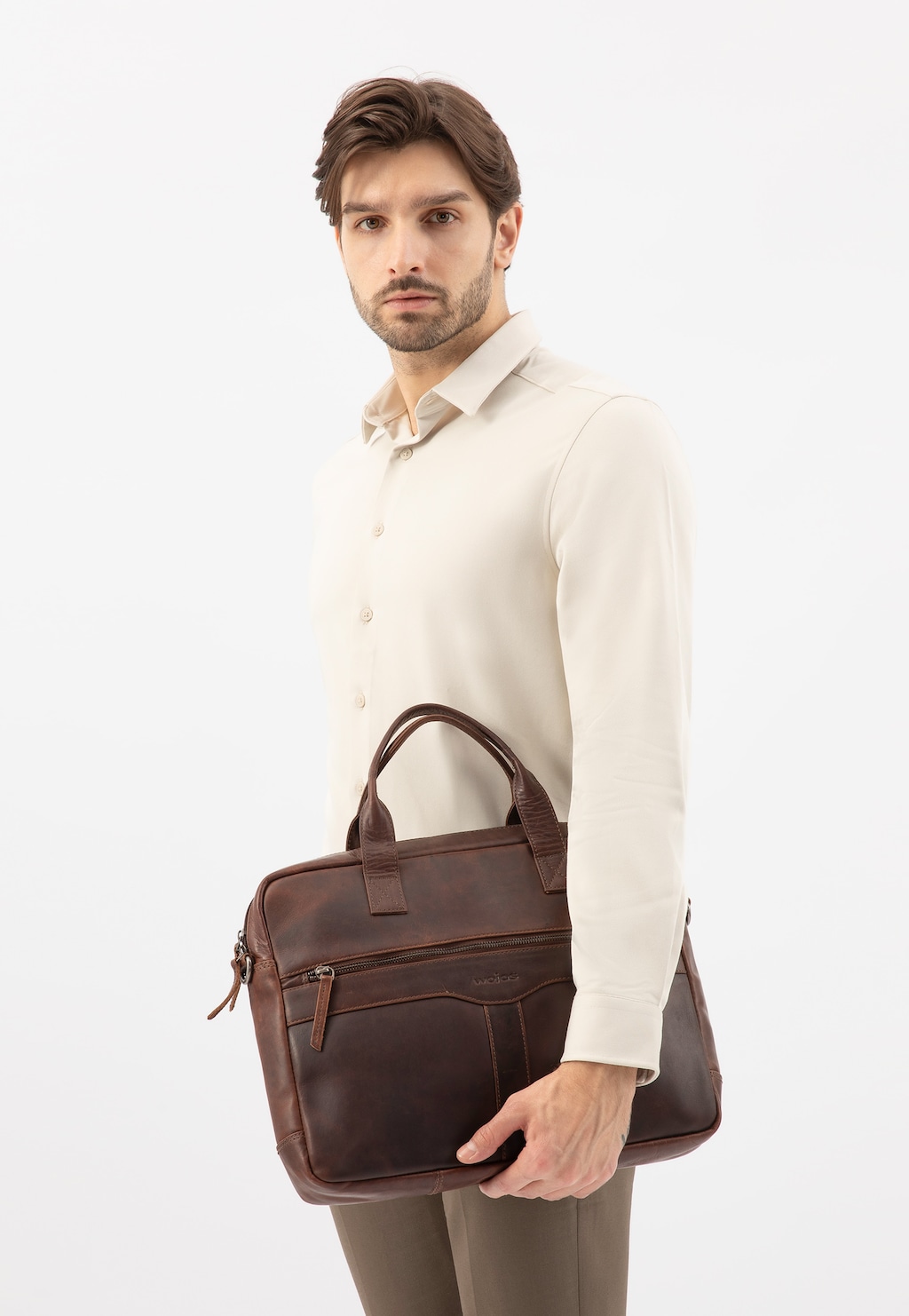 Veľká hnedá pánska taška z olejovanej kože pull up 90019-42 Widok 1